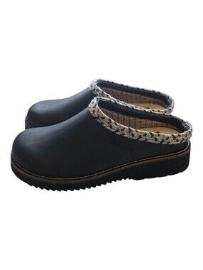 Simple Black leather Slip-On Clog with Braided Trim 7